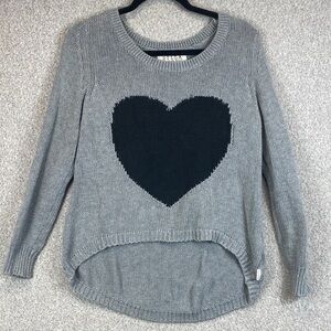 Billabong cotton heart high low sweater M gray black hipster boho graphic love